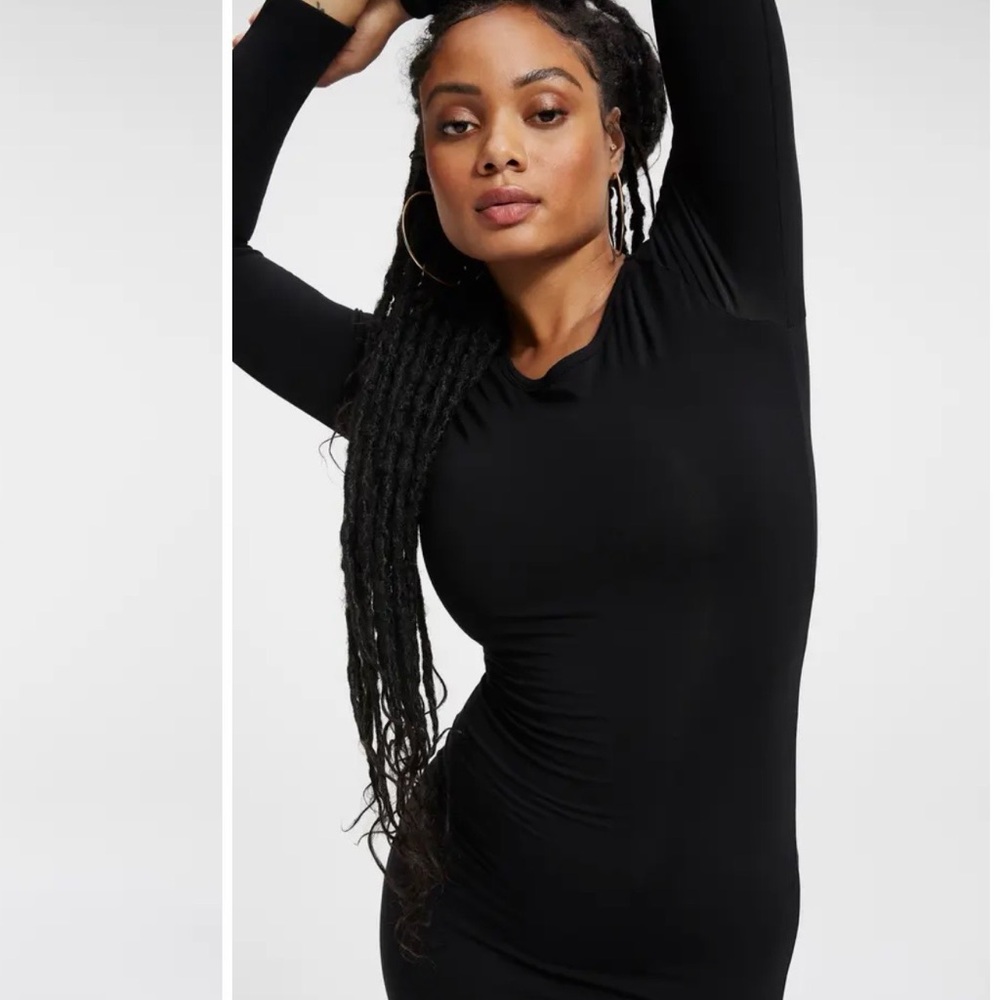 Good American Black Good Touch Long Sleeve Bodycon Midi Dress Size 2 - Picture 2 of 8